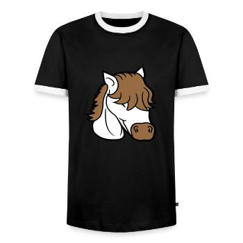 Horse Cute Long Bob Cut Hair Smiles Cute - Men's Ringer Shirt - black/white - Front - AI Model Female 172 light (172cm) & AI Model Male 178 light (178cm)