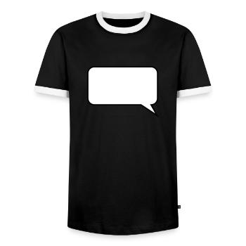 Ballon / / dessin animé / / dire / / déclaration - T-shirt contrasté Homme - noir/blanc - Devant - AI Model Female 172 light (172cm) & AI Model Male 178 light (178cm)