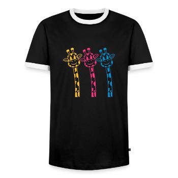 3 Funny comic cartoon giraffes in bright colors - Men's Ringer Shirt - black/white - Front - AI Model Female 172 light (172cm) & AI Model Male 178 light (178cm)