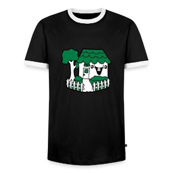 glücklich gesicht comic süß niedlich idyllisch zau - Männer Kontrast-T-Shirt - Schwarz/Weiß - Vorne - AI Model Female 172 light (172cm) & AI Model Male 178 light (178cm)