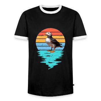 Cut Puffin in Sea - Men's Ringer Shirt - black/white - Front - AI Model Female 172 light (172cm) & AI Model Male 178 light (178cm)
