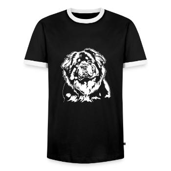 Do Khyi Tibetan Mastiff Portrait Dogs Wilsigns - Men's Ringer Shirt - black/white - Front - AI Model Female 172 light (172cm) & AI Model Male 178 light (178cm)