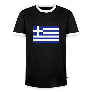 Drapeau grec - T-shirt contrasté Homme - noir/blanc - Devant - AI Model Female 172 light (172cm) & AI Model Male 178 light (178cm)