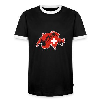 Swiss mountains - Men's Ringer Shirt - black/white - Front - AI Model Female 172 light (172cm) & AI Model Male 178 light (178cm)