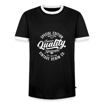 Superior Quality Handcrafted Vintage Style Denim - Men's Ringer Shirt - black/white - Front - AI Model Female 172 light (172cm) & AI Model Male 178 light (178cm)
