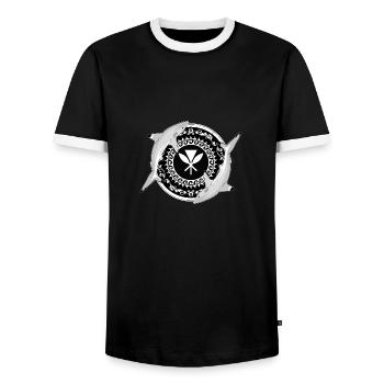 Kanaka Maoli Blacktip Reef Shark - Men's Ringer Shirt - black/white - Front - AI Model Female 172 light (172cm) & AI Model Male 178 light (178cm)
