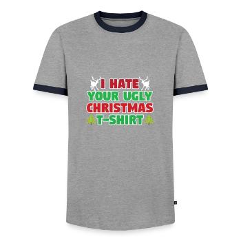 Ugly Christmas Shirt Christmas Dinner - Men's Ringer Shirt - grey/navy  - Front - AI Model Female 172 light (172cm) & AI Model Male 178 light (178cm)