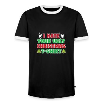 Ugly Christmas Shirt Christmas Dinner - Men's Ringer Shirt - black/white - Front - AI Model Female 172 light (172cm) & AI Model Male 178 light (178cm)