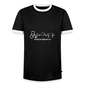 Physician Assistant Nurse Doctor's Office Assistant - Men's Ringer Shirt - black/white - Front - AI Model Female 172 light (172cm) & AI Model Male 178 light (178cm)