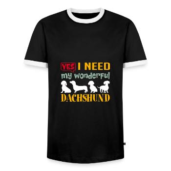 Oui, j’ai besoin de mon merveilleux teckel - T-shirt contrasté Homme - noir/blanc - Devant - AI Model Female 172 light (172cm) & AI Model Male 178 light (178cm)