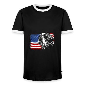 St. Bernard Amérique Flag Chien Chiens Wilsigns - T-shirt contrasté Homme - noir/blanc - Devant - AI Model Female 172 light (172cm) & AI Model Male 178 light (178cm)
