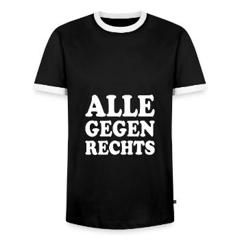 Alle gegen rechts - Männer Kontrast-T-Shirt - Schwarz/Weiß - Vorne - AI Model Female 172 light (172cm) & AI Model Male 178 light (178cm)