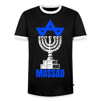 Mossad Israel Israeli Intelligence Tel Aviv - Men's Ringer Shirt - black/white - Front - AI Model Female 172 light (172cm) & AI Model Male 178 light (178cm)