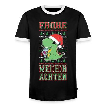 Dino Wine Merry Christmas Christmas Funny - Men's Ringer Shirt - black/white - Front - AI Model Female 172 light (172cm) & AI Model Male 178 light (178cm)