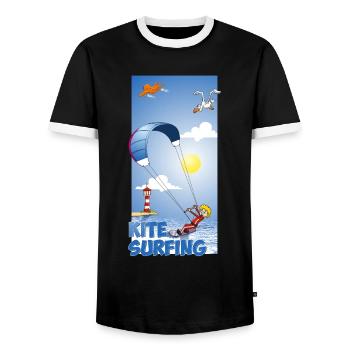 Colorful illustration of a kitesurfer - Men's Ringer Shirt - black/white - Front - AI Model Female 172 light (172cm) & AI Model Male 178 light (178cm)