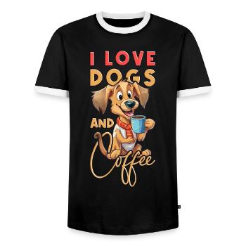 Dog Coffee I Love Dogs And Coffee Saying Funny - Men's Ringer Shirt - black/white - Front - AI Model Female 172 light (172cm) & AI Model Male 178 light (178cm)