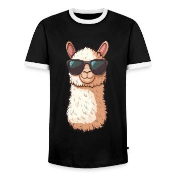 Lusitges Alpaca Llama Lama Sunglasses Summer - Men's Ringer Shirt - black/white - Front - AI Model Female 172 light (172cm) & AI Model Male 178 light (178cm)