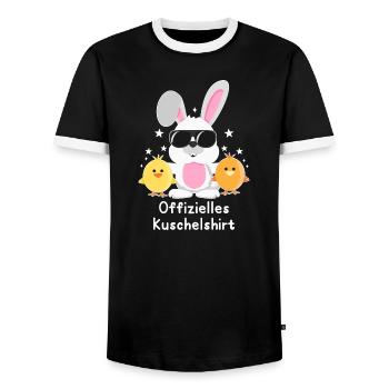 Offizielles Kuschelshirt Hase mit Küken Kaninchen - Männer Kontrast-T-Shirt - Schwarz/Weiß - Vorne - AI Model Female 172 light (172cm) & AI Model Male 178 light (178cm)