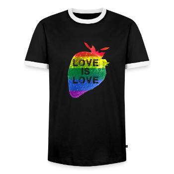 Strawberry,love is love, art,Rainbow,LGBT - Men's Ringer Shirt - black/white - Front - AI Model Female 172 light (172cm) & AI Model Male 178 light (178cm)
