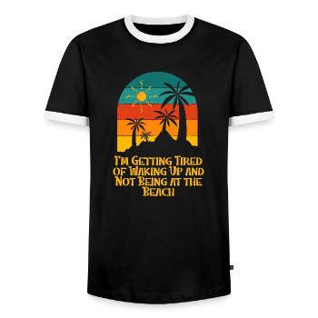 Tired of Not Being at the Beach Coworker Vacation - Men's Ringer Shirt - black/white - Front - AI Model Female 172 light (172cm) & AI Model Male 178 light (178cm)