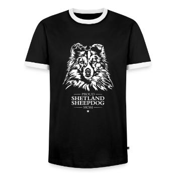 Shetland Sheepdog Mom Dog Dogs Sheltie Wilsigns - Men's Ringer Shirt - black/white - Front - AI Model Female 172 light (172cm) & AI Model Male 178 light (178cm)