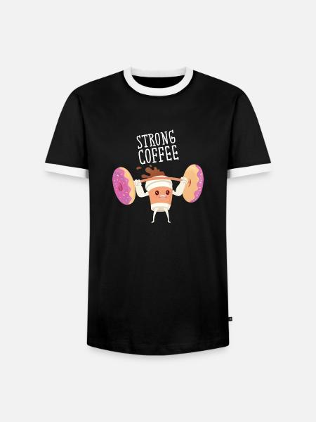 Strong Coffee - Lifting Donut Weights - Männer Kontrast-T-Shirt - Schwarz/Weiß