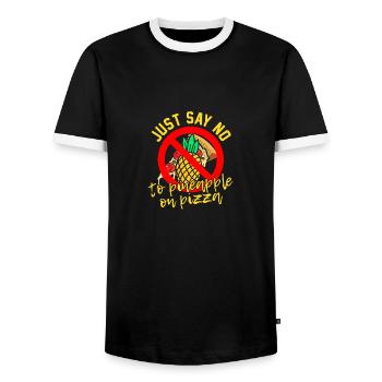 Dites non à manger de l'ananas sur une pizza savoureuse faim - T-shirt contrasté Homme - noir/blanc - Devant - AI Model Female 172 light (172cm) & AI Model Male 178 light (178cm)