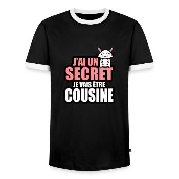 j'ai un secret je vais être cousine - T-shirt contrasté Homme - noir/blanc - Devant - AI Model Female 172 light (172cm) & AI Model Male 178 light (178cm)