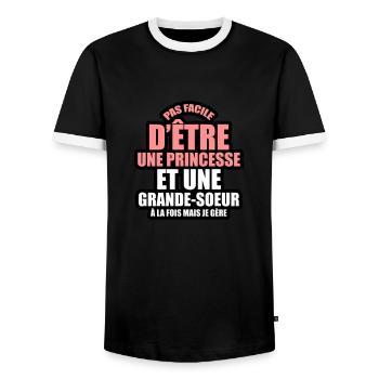 pas facile d'être une princesse et grande soeur - T-shirt contrasté Homme - noir/blanc - Devant - AI Model Female 172 light (172cm) & AI Model Male 178 light (178cm)