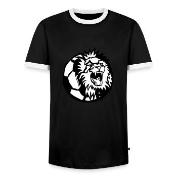 Fußball Löwe Logo Club - Männer Kontrast-T-Shirt - Schwarz/Weiß - Vorne - AI Model Female 172 light (172cm) & AI Model Male 178 light (178cm)