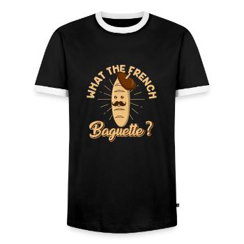 Baguette Kawaii style by The Manzanita ́s - Men's Ringer Shirt - black/white - Front - AI Model Female 172 light (172cm) & AI Model Male 178 light (178cm)