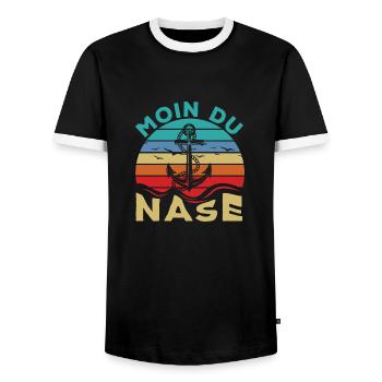 Retro Vintage Moin du Nase Seemanns Anker - Männer Kontrast-T-Shirt - Schwarz/Weiß - Vorne - AI Model Female 172 light (172cm) & AI Model Male 178 light (178cm)