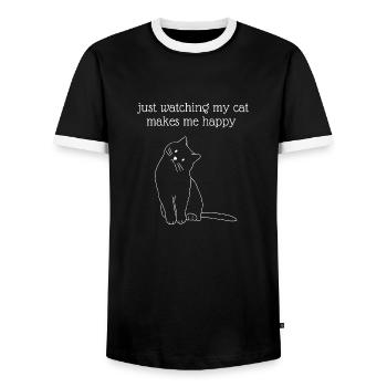 Mon chat me rend heureuse - idée cadeau - T-shirt contrasté Homme - noir/blanc - Devant - AI Model Female 172 light (172cm) & AI Model Male 178 light (178cm)