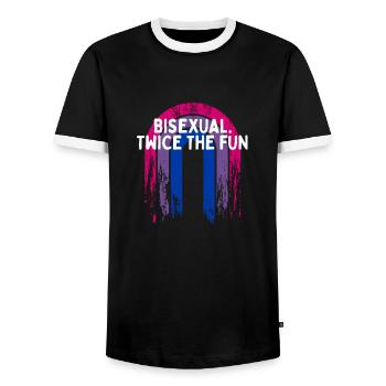 Bisexuel. Deux fois plus de plaisir Bi LGBTQ Bi Pride LGBT - T-shirt contrasté Homme - noir/blanc - Devant - AI Model Female 172 light (172cm) & AI Model Male 178 light (178cm)