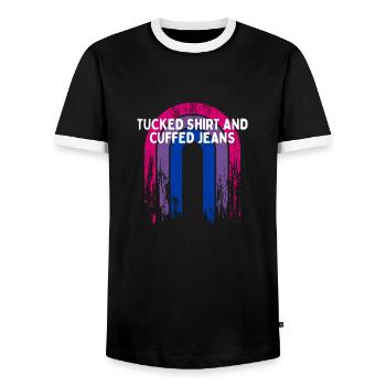 Tucked Shirt and Cuffed Jeans Bisexual LGBTQ Bi - Men's Ringer Shirt - black/white - Front - AI Model Female 172 light (172cm) & AI Model Male 178 light (178cm)