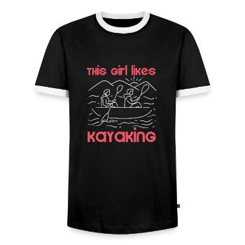Une fille aime le kayak, les sports nautiques, le - T-shirt contrasté Homme - noir/blanc - Devant - AI Model Female 172 light (172cm) & AI Model Male 178 light (178cm)