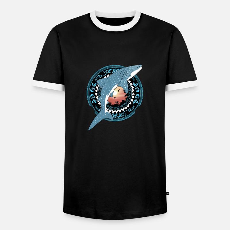 Walhai Hawaiianisch - Männer Kontrast-T-Shirt - Schwarz/Weiß