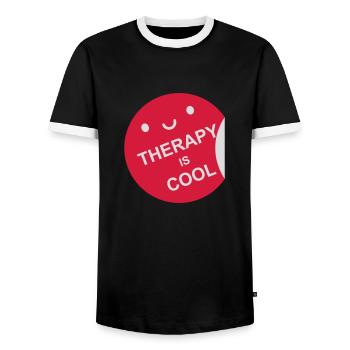 therapy is cool Zitat - Männer Kontrast-T-Shirt - Schwarz/Weiß - Vorne - AI Model Female 172 light (172cm) & AI Model Male 178 light (178cm)