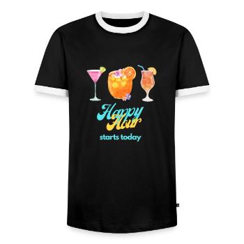 Happy Hour - Männer Kontrast-T-Shirt - Schwarz/Weiß - Vorne - AI Model Female 172 light (172cm) & AI Model Male 178 light (178cm)