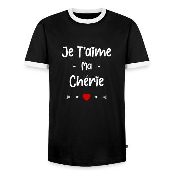 je t'aime ma Chérie - T-shirt contrasté Homme - noir/blanc - Devant - AI Model Female 172 light (172cm) & AI Model Male 178 light (178cm)