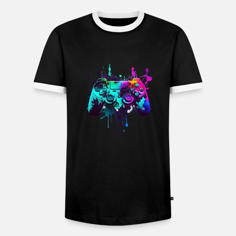 Neon Gaming Controller / Kontroller - Männer Kontrast-T-Shirt - Schwarz/Weiß