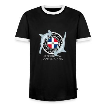 Requins-marteaux République dominicaine - T-shirt contrasté Homme - noir/blanc - Devant - AI Model Female 172 light (172cm) & AI Model Male 178 light (178cm)