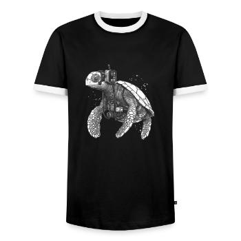 Turtle with diving equipment as a diver - Men's Ringer Shirt - black/white - Front - AI Model Female 172 light (172cm) & AI Model Male 178 light (178cm)