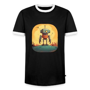Robot - Men's Ringer Shirt - black/white - Front - AI Model Female 172 light (172cm) & AI Model Male 178 light (178cm)