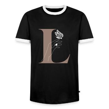 Letter L Magic Butterfly - Men's Ringer Shirt - black/white - Front - AI Model Female 172 light (172cm) & AI Model Male 178 light (178cm)