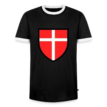 Blason croix blanche sur fond rouge - T-shirt contrasté Homme - noir/blanc - Devant - AI Model Female 172 light (172cm) & AI Model Male 178 light (178cm)