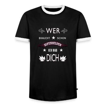 WER BRAUCHT SCHON SUPERHELDEN ICH HAB DICH - Männer Kontrast-T-Shirt - Schwarz/Weiß - Vorne - AI Model Female 172 light (172cm) & AI Model Male 178 light (178cm)