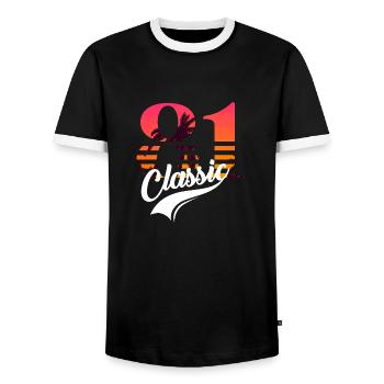 Vintage 1981-81st Birthday - Men's Ringer Shirt - black/white - Front - AI Model Female 172 light (172cm) & AI Model Male 178 light (178cm)