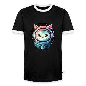 Katze Astronaut Illustration - Männer Kontrast-T-Shirt - Schwarz/Weiß - Vorne - AI Model Female 172 light (172cm) & AI Model Male 178 light (178cm)