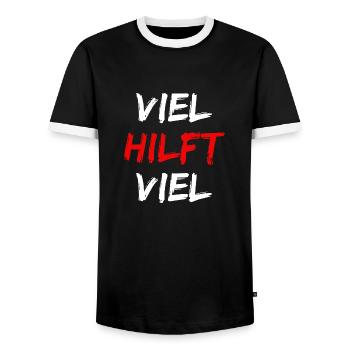 A lot helps a lot - Men's Ringer Shirt - black/white - Front - AI Model Female 172 light (172cm) & AI Model Male 178 light (178cm)